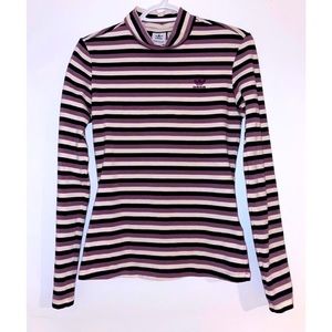 Adidas Trefoil Purple, Black and Cream Striped Mockneck Long sleeve